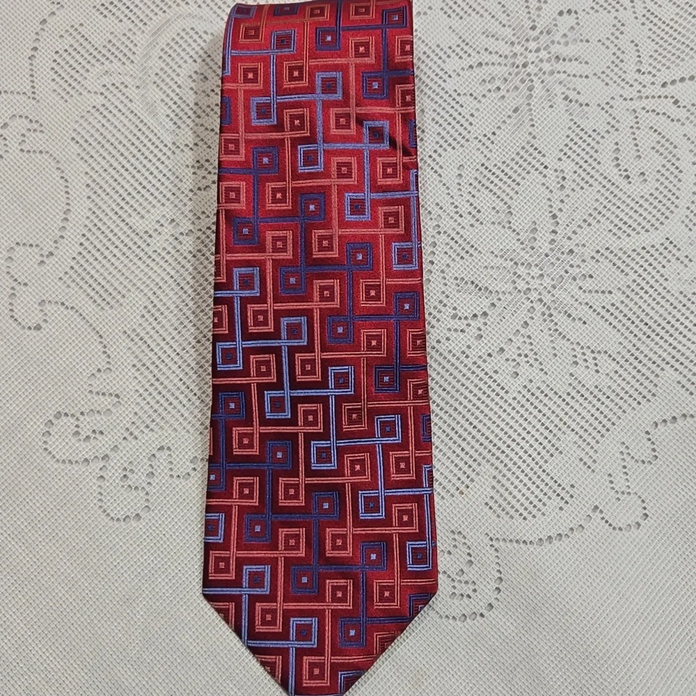 Michael Kors Red and Blue Geometric Tie 100% Silk.